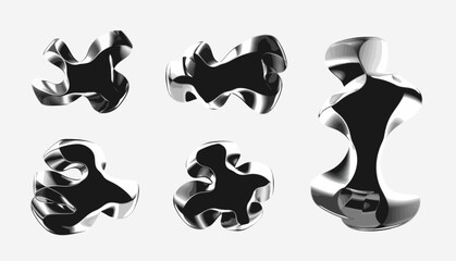 Set of abstract vector metal shapes. Chrome elements for design and decor. Cut out piece of metal.