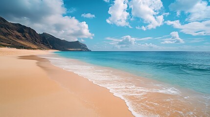 Wide empty beach of Porto Santo The island in the Madeira archipelago Portugal : Generative AI © Generative AI