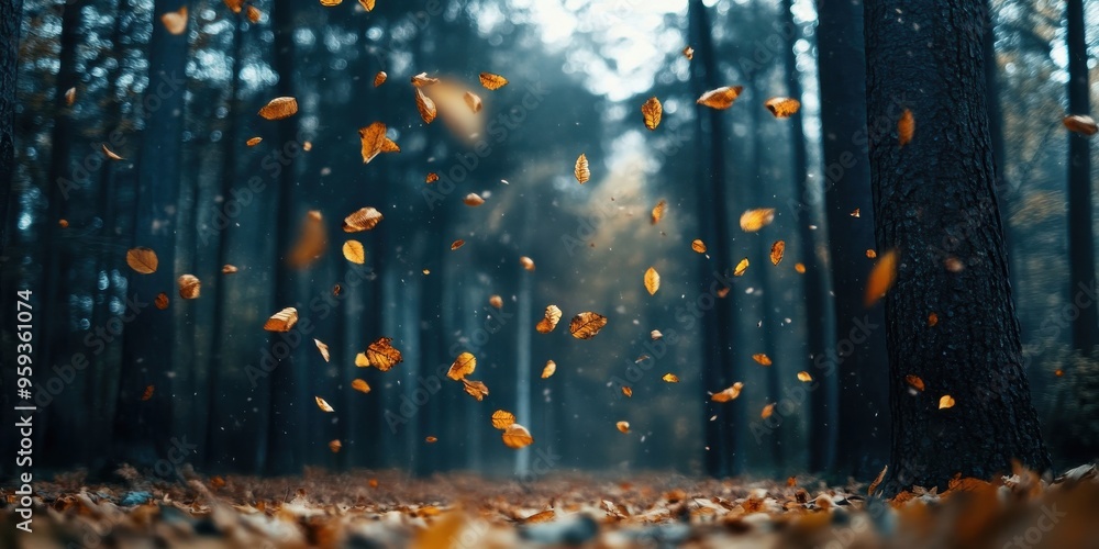 Sticker falling leaves in a forest