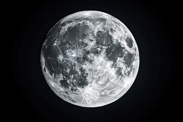Fototapeta premium Full Moon Close-Up on a Black Background, High-Definition Photography
