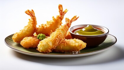 Mixed tempura with dipping sauce with white background isolated