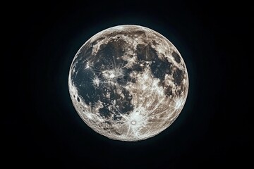 Fototapeta premium Full Moon Close-Up on a Black Background, High-Definition Photography