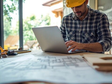 Construction Worker at a Computer