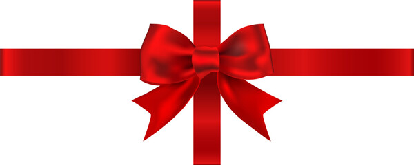 Red satin ribbon on a white transparent background. Vector bow and red ribbon