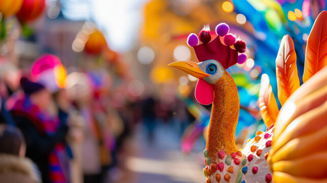 Vibrant Thanksgiving Parade Float in Festive Street Celebration