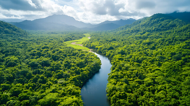 Lush rainforest transitioning to a deforested area