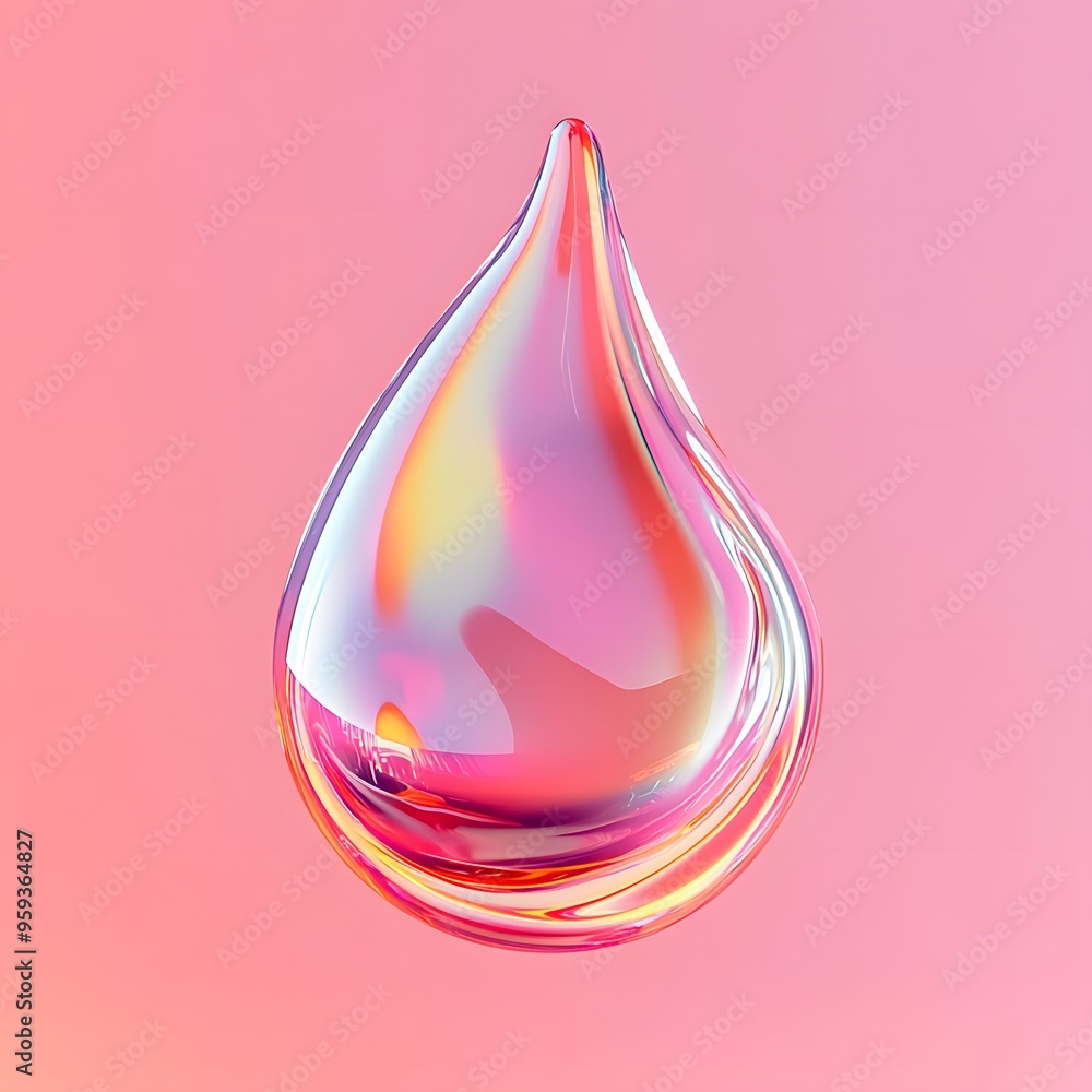 Poster abstract pink iridescent drop d rendering liquid fluid glow shiny gradient design