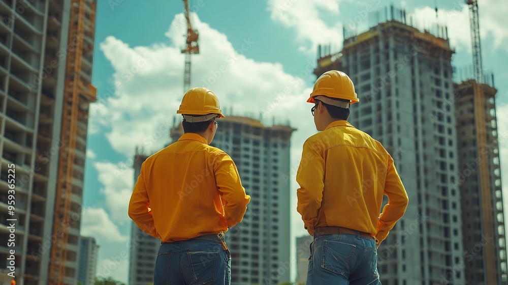 Poster engineers team are discussing while inspecting at construction site : Generative AI