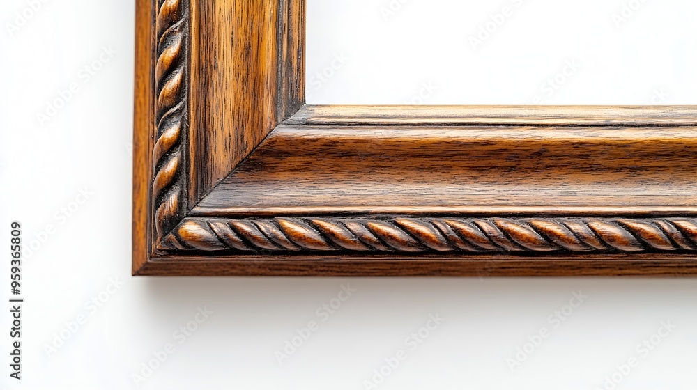 Poster close up old wooden picture frame isolated on white background : generative ai