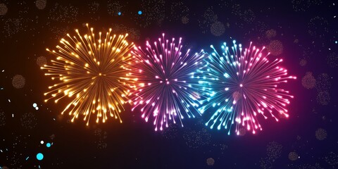 Fototapeta premium Colorful New Year fireworks display against a dark blue background, dazzling and vibrant, perfect for celebrating the New Year.