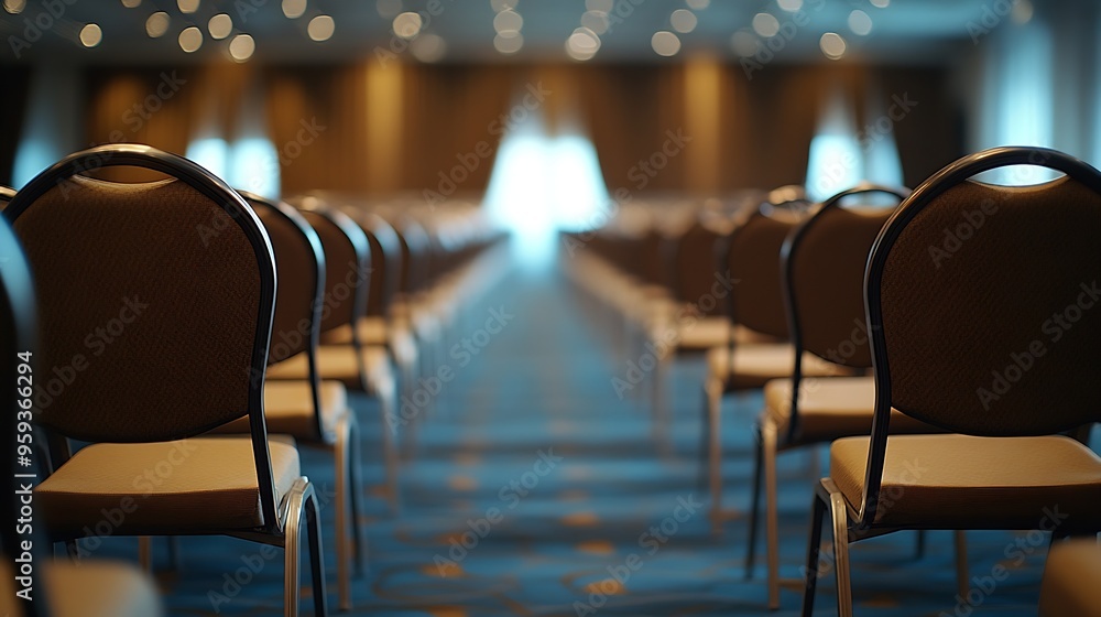 Aufkleber Rows of empty chairs in large Conference hall for Corporate Convention or Lecture : Generative AI