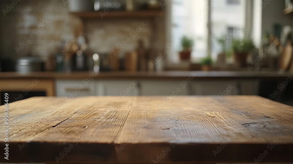 Aufkleber wooden board empty table background kitchen blurred background : generative ai