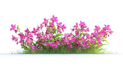 Naklejka premium Vibrant Orchid Flowers Bush on white Background