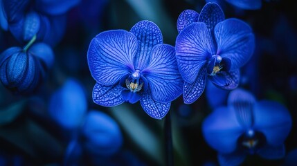 Obraz premium Blurred background of dark blue Vanda Coerulea orchids. 