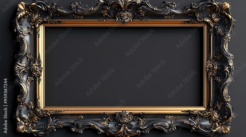 Aufkleber golden frame vintage style for photo or painting isolated on transparent background png file : gener