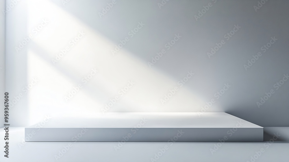 Aufkleber Empty white abstract table  platform with empty space for product placement and design solutions blank illuminated white background blank bright step platform white background : Generative AI