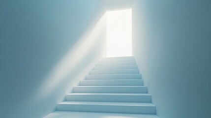 A staircase with a light shining through the window. The light is shining on the steps, creating a sense of hope and possibility