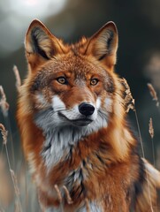 Obraz premium Portrait of a Maned wolf amid tall grass in the wild