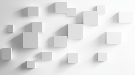 A white background with many white cubes. The cubes are arranged in a way that creates a sense of depth and texture. The image evokes a feeling of modernity and minimalism