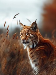 Fototapeta premium Jungle Cat Close Up, Wild Feline in Grassland Habitat