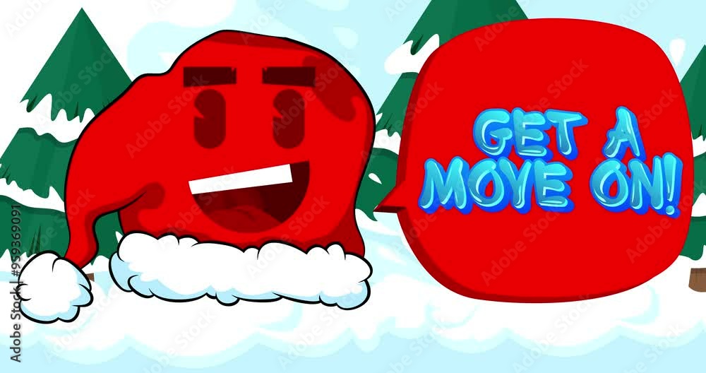 Poster red santa claus hat pattern with get a move on! text on green background.