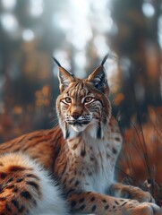 Obraz premium Close up of Iberian Lynx, Lynx pardinus, Wild Cat in Forest