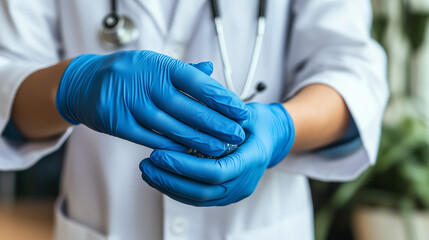 Doctor's Hands in Blue Gloves Holding a Medical Instrument