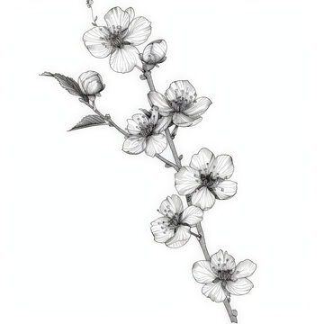 flower, cherry, Japan, floral, vector, nature, illustration, pattern, plant, drawing, leaf, art, vintage, decoration, sketch, branch, design, flowers, blossom, summer, spring, black, rose, garden, bea