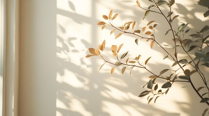 Natural window brown tan color shadow overlay on clean minimal light white background : Generative AI