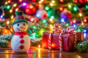 christmas tree and snowman