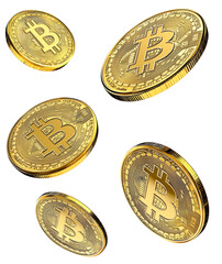 Golden coin with bitcoin symbol isolated on white background, Shiny golden physical cryptocurrencies Bitcoin symbol png file