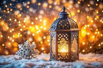 christmas lantern in the snow