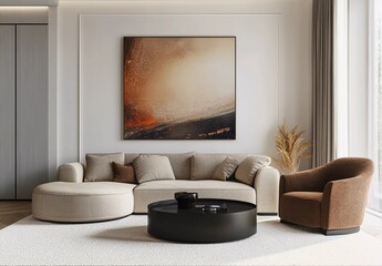 Boho Modern Room Decor Minimalist Wall Art Mockup with Sofa and Coffee Table