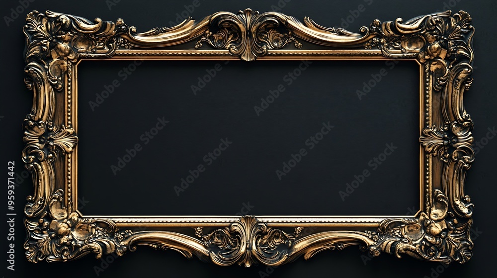 Poster golden frame vintage style for photo or painting isolated on transparent background png file : gener