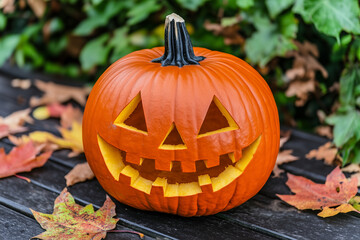 Carved Pumpkin on a Wooden Surface