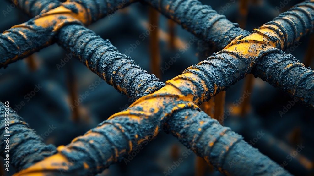 Poster iron frame for foundation floor building site top view closeup reinforced concrete structures knitti