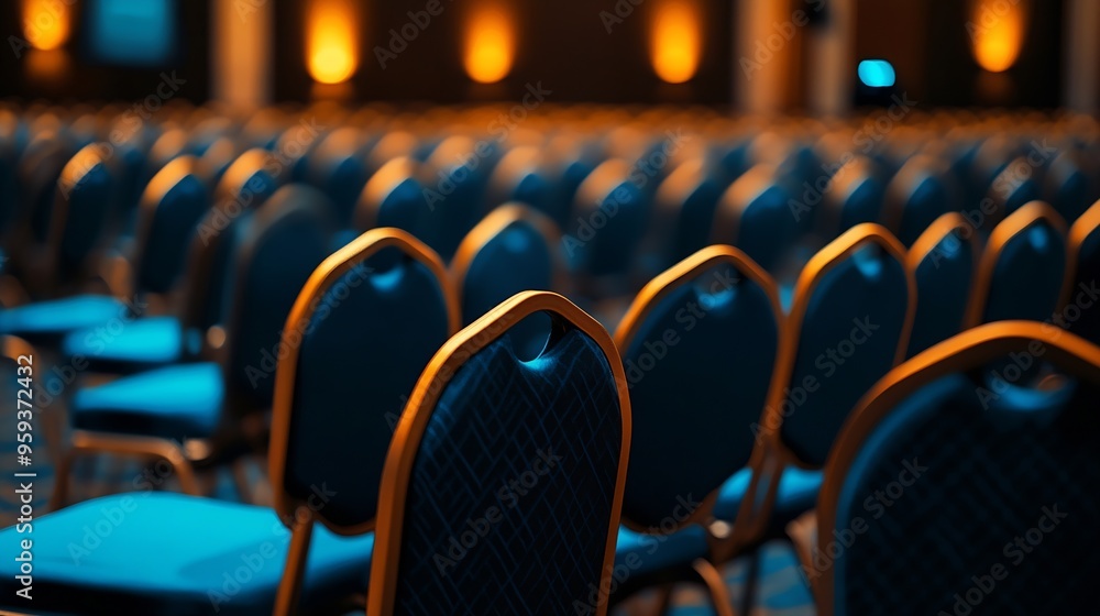 Aufkleber Rows of empty chairs in large Conference hall for Corporate Convention or Lecture : Generative AI
