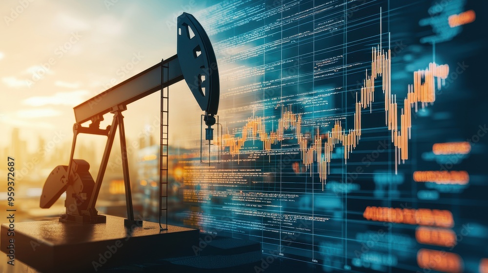 Sticker Oil Pump Jack   Stock Market Graph  Data and Trade  Financial Growth  Crude Oil  Commodities Trading