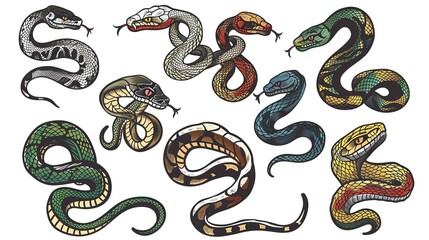 Fototapeta premium Hand drawn old school tattoo isolated icon of Snake vector image set