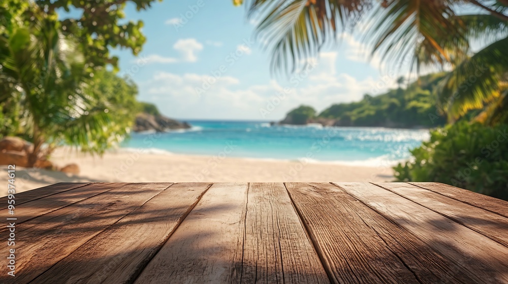 Poster empty summer holidays background horizontal travel banner for advertising product wooden table top i