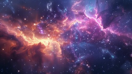 Fototapeta premium Cosmic Nebula with Glowing Gas Clouds and Scattered Stars