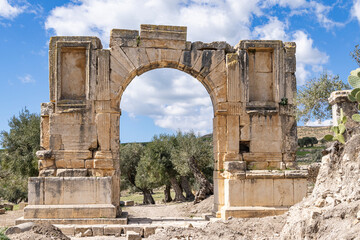Dougga, Beja, Tunisia. Alexander Severus' triumphal arch at the Roman ruins.