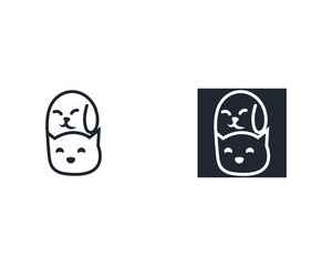 Dog and cat logo design template vector, line of pet logo design suitable for pet shop, store, cafe, business, hotel, veterinary clinic, Domestic animals vector illustration logotype, sign and symbol.