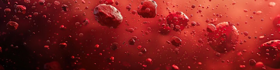 Red blood cells in human body on a red background. 3d