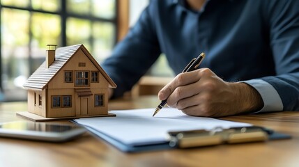 Business people signing contract making deal with real estate agent Concept for consultant home insuranceReal estate investment Property insurance security Real estate agent : Generative AI