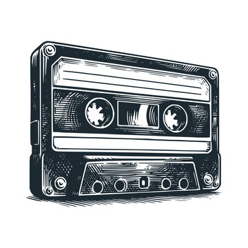 recommend clip art: The classic casette. Black white vector logo and icon illustration.
