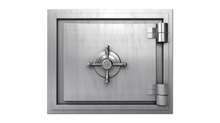 Metallic a solid steel bank Vault Door isolated on transparent white background, clipping path
