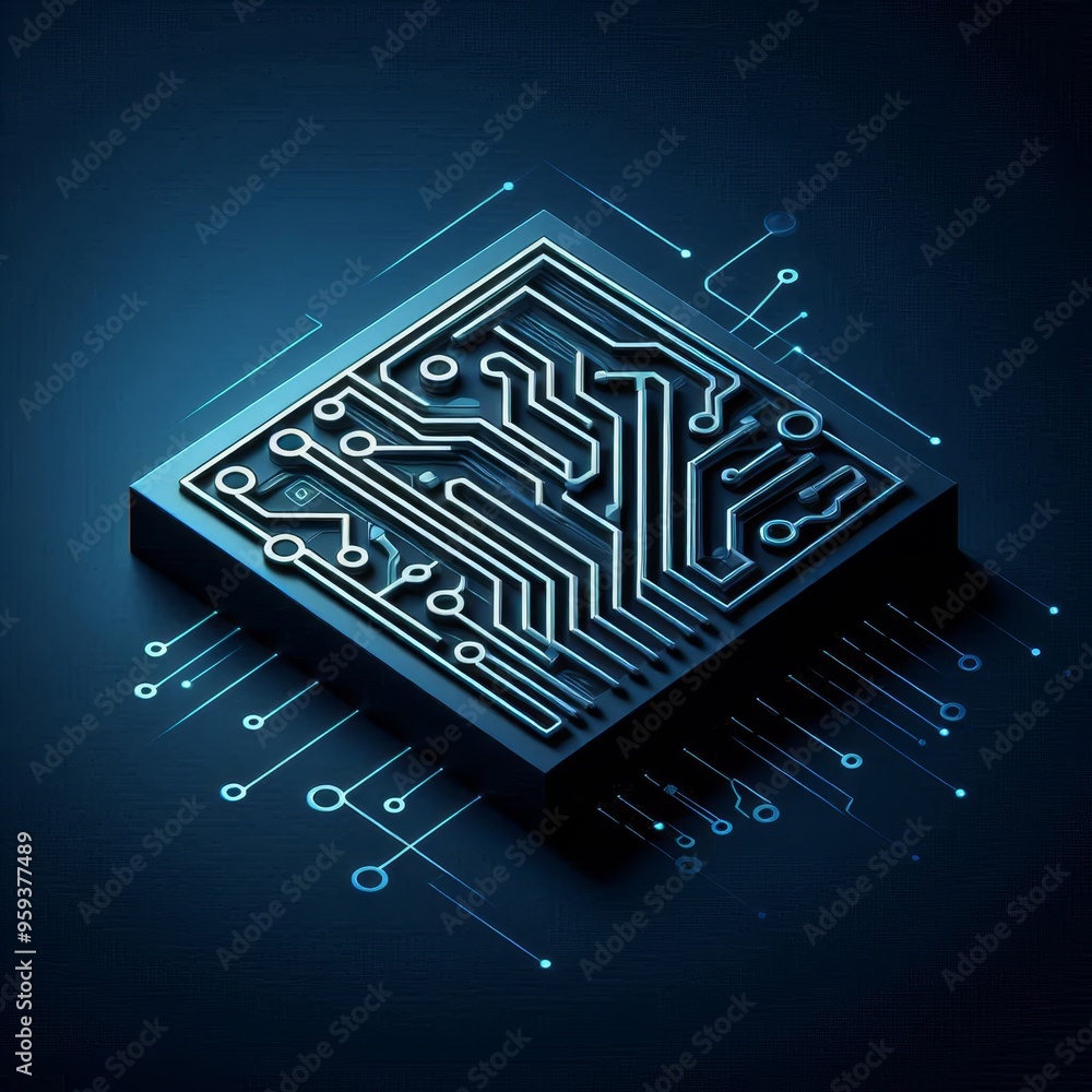 Poster 3d rendering of a circuit board with connected lines.