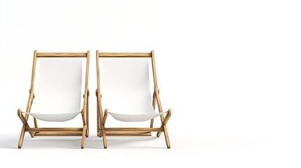two deck chairs isolated on a white background : Generative AI