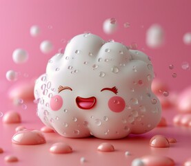Cute Smiling Cloud with Raindrops